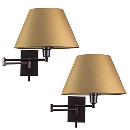 Kira Home Cambridge 15" Modern Swing Arm Wall Sconce + 3-Way Switch, 2-Pack - color: Black,Golden Bronze Shade,2-Pack