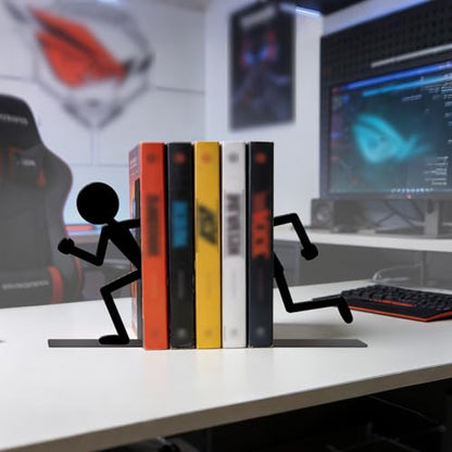 Metal Bookends Running People Book Ends for Shelves - color: Black - 1 Pair Running People