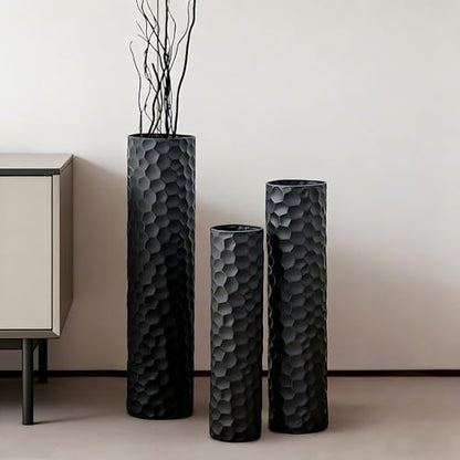 Sziqiqi Black Metal Floor Vase Hammered Standing for Living Room, Set of 3 - color: Black