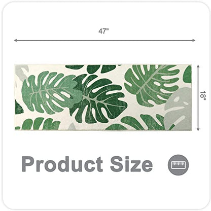 Lukinbox Bathroom Runner Rugs, Green Leaf Non-Slip Bath Mat, Small Long Bath Rugs Cute Soft Microfiber Floor Mats Machine Washable for Living Room, Shower and Tub, 18"x47" - size: 18" x 47"