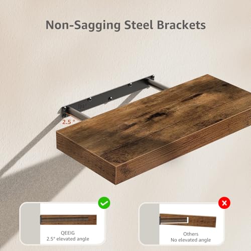 QEEIG Bathroom Floating Shelves for Wall (Brown, Set of 2, 15.7") - color: A. Brown, size: 15.7"