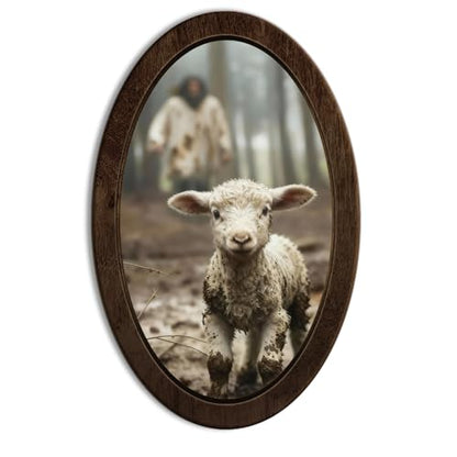 YZSLA Religious Wall Art Decor,Jesus and Lamb Framed Oval Wall Art - color: Jesus-5
