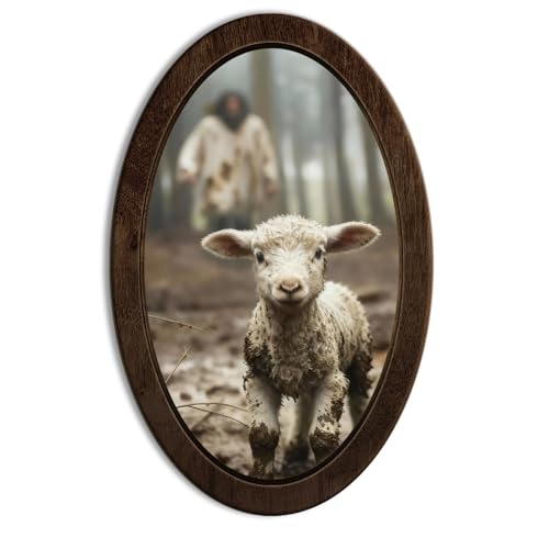 YZSLA Religious Wall Art Decor,Jesus and Lamb Framed Oval Wall Art - color: Jesus-5