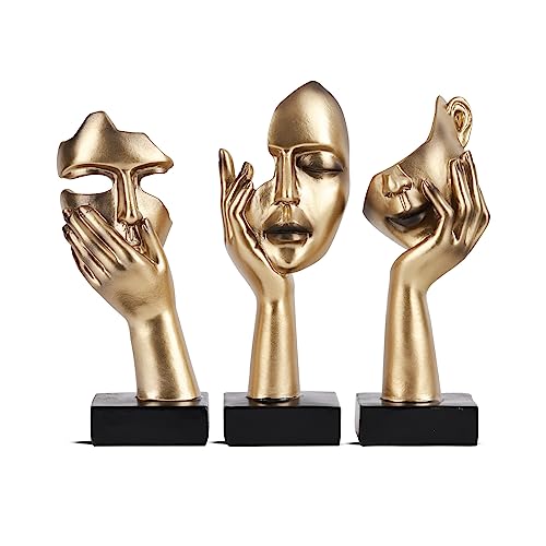 3 Pcs Thinker Small Statue Set - Black Gold Home Decor Abstract Art Figurines for Shelves, Living Room Coffee Table, Office Desktop (3 Pcs Gold, 6") - color: 3 Pcs Gold, size: 6"