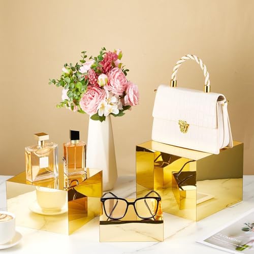Leinuosen 7 Pcs Large Acrylic Buffet Risers, 6-12" Square, Gold - color: Gold, size: 6" to 12", style: Square
