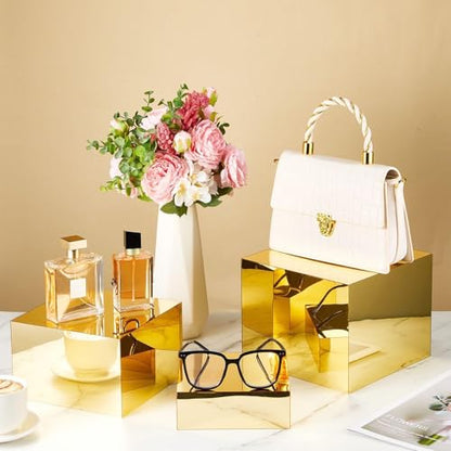 Leinuosen 7 Pcs Large Acrylic Buffet Risers, 6-12" Square, Gold - color: Gold, size: 6" to 12", style: Square