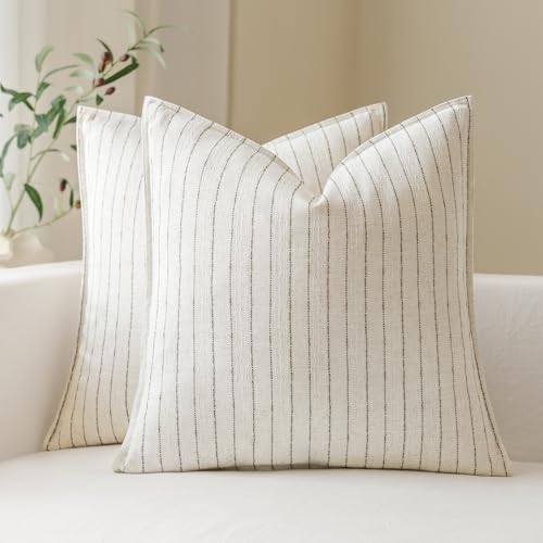 MOROCO Linen Striped Throw Pillow Covers 18x18 Set of 2, Brown - color: Brown, size: 18" x 18" (Pack of 2)