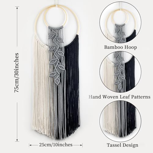 LB Black Macrame Wall Hanging,Cotton Handmade Woven Tapestry Wall Hanging Decor Boho Dream Catchers Modern Home Decor for Living Room Apartment Office Backdrop,10X30 Inch - color: Black