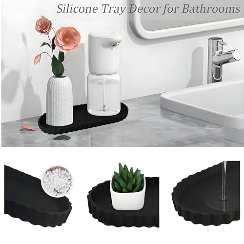 Black Oval Silicone Bathroom Vanity Tray - Decorative Soap Holder - color: Black