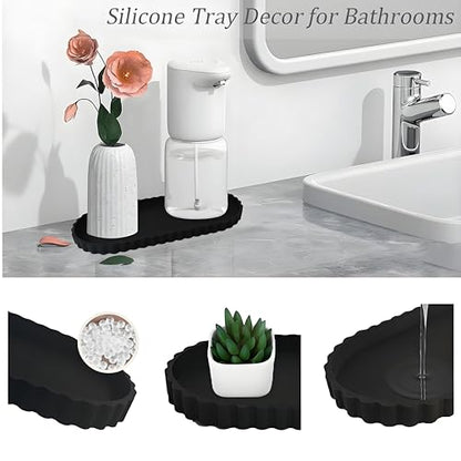 Black Oval Silicone Bathroom Vanity Tray - Decorative Soap Holder - color: Black