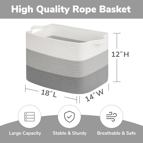 Goodpick 50L Large Woven Storage Basket, 18" x 14" x 12", Gradient Gray - color: Gradient Grey, size: 18"L x 14"W x 12"H