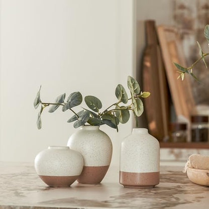 DN DECONATION Flower Vase Set of 3, Small Ceramic Vase Farmhouse Home Decor - color: Beige&brown