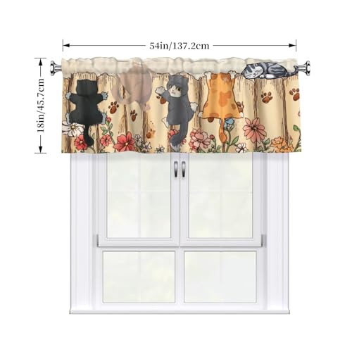 Funny Cute CatsValances for Windows Rod Pocket Curtain Valance 1 Panel Short Curtains for Kitchen Bathroom Living Room Bedroom Window Treatments - color: Funny Cute Cats