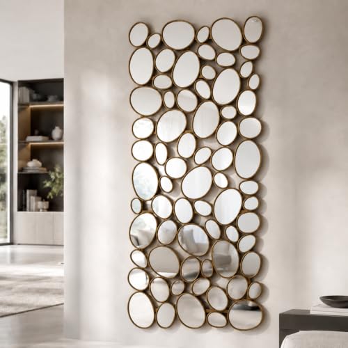 Gold Mosaic Wall Mirror, 27.55" x 55" Large Pebble Geometric Decorative Mirror with 71 Irregular Mirror Pieces, Modern Accent Wall Decor for Living Room, Entryway, Bedroom, Hallway - color: Gold, size: 27.5"L x 55.1"W