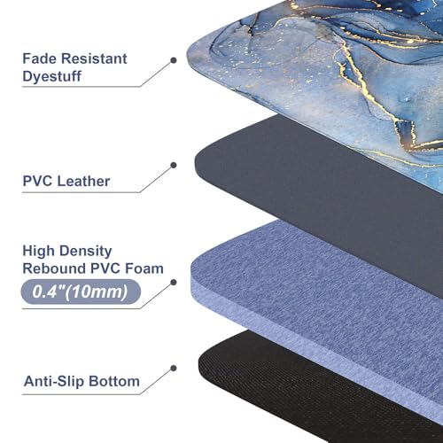 Mrcrypos Set of 2 Blue and Gold Marble Kitchen Mats PVC Leather Waterproof - color: Blue Marble, size: 17" W x 29" L + 17" W x 47" L