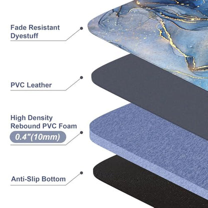 Mrcrypos Set of 2 Blue and Gold Marble Kitchen Mats PVC Leather Waterproof - color: Blue Marble, size: 17" W x 29" L + 17" W x 47" L