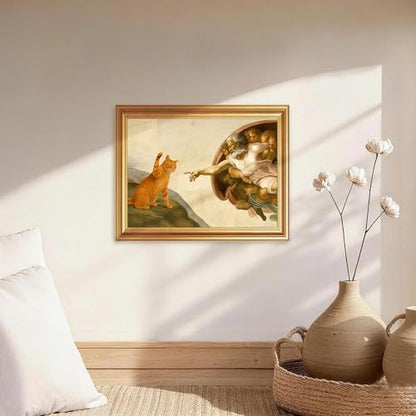 Fantasy Artists Divine Feline Encounter Gold Framed Wall Art, Easy to Hang Fade Resistant Religious Art Prints, Modern Angel & Cat Painting for Bedroom, Living Room, Bathroom, Home Office, 8x10 inch - color: Jesus Cat, size: 10"L x 8"W