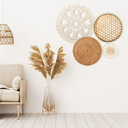 Tatuo 4 Pack Wall Baskets Decor, Round Rattan Bamboo Woven Boho Set