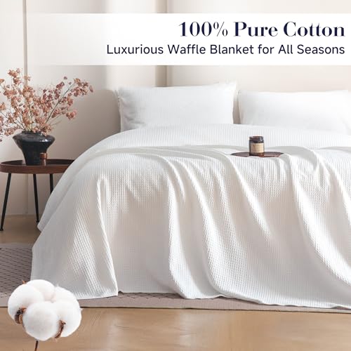 Simple&Opulence 100% Cotton Waffle Weave Throw Blanket 50"x60", White - color: White, size: Throw(50"X60")