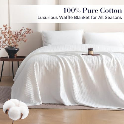Simple&Opulence 100% Cotton Waffle Weave Throw Blanket 50"x60", White - color: White, size: Throw(50"X60")