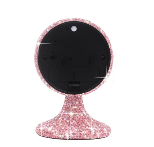 Luxury Rhinestone Small Alarm Desk Table Clock Morning Call Handmade Fashion Design for Bedroom Houseroom Living Room Cute As Gift AR (Pink) - color: Pink
