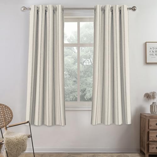 DriftAway Farmhouse Linen Stripe Blackout Curtains, W52xL63, Gray - color: G Gray Stripe, size: 52"W x 63"L (Pack of 2)