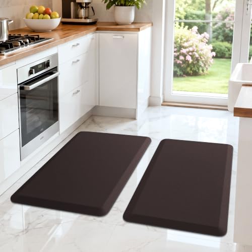HappyTrends 2 PCS Kitchen Mat Cushioned Anti-Fatigue Floor Mat - color: Chocolate, size: 17.3"x28"+17.3"x28"