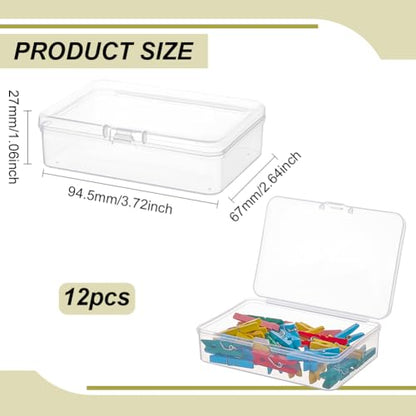 BENECREAT 12 Packs PP Plastic Bead Container Box, 3.7x2.6x1inch Rectangle Storage Organizer Box, Dustproof Case with Hinged Lid for Cards, Beads and Craft Supplies - size: 3.7x2.6x1inch