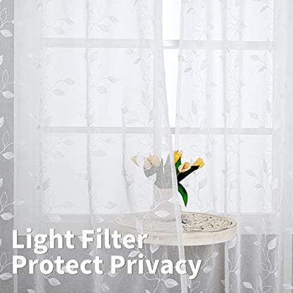 BGment White Sheer Curtains 84 Inches Long Living Room 2 Panels - color: White-foliage, size: 52"W x 84"L (Pack of 2)