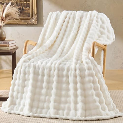 BEDELITE Cream White 3D Fleece Bubble Throw Blanket for Couch, 50x60 Inches - color: Cream White, size: Throw(50"x60")