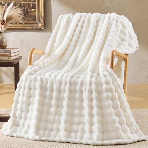 BEDELITE Cream White 3D Fleece Bubble Twin Blanket for Bed, 60x80 Inches - color: Cream White, size: Twin(60"x80")