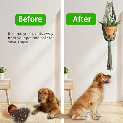 Artilady Boho Hanging Planter for Indoor Plants, Macrame Plant Hanger - color: Dark Green