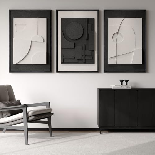 Large Framed Black and White Modern 3D Abstract Wall Art Set - color: Black and White, size: 20"w X 30"h X 3pcs