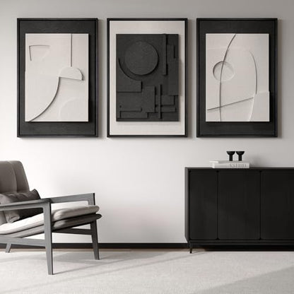 Large Framed Black and White Modern 3D Abstract Wall Art Set - color: Black and White, size: 20"w X 30"h X 3pcs