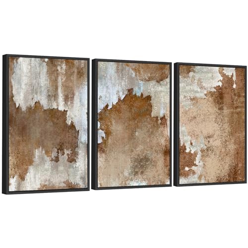 Large Framed Canvas Wall Art, Rustic Brown Abstract Prints, 16"x24"x3 - color: sepia, size: 16" X 24" X 3pcs Framed