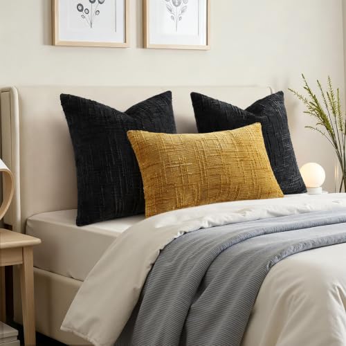 Pallene Black Textured Chenille Throw Pillow Covers 22x22 Set of 2 - color: Black, size: 22" x 22" (Pack of 2)