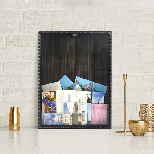 FramePro Travel Shadow Box Frame Black 12x16 Top Loading with Slot Uniqle Beaded Design for Movie Tickets Rainy Fund Events Concert Drink Beer Caps - color: Black Beads, size: 12x16