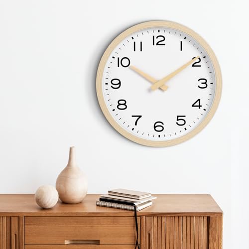 AKCISOT 14 Inch Wall Clock, Silent Battery Operated Analog Clock, Natural - color: D_natural, size: 14 Inch