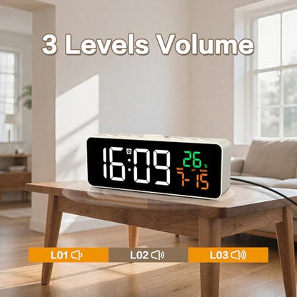 Netzu 3-in-1 Digital Clocks for Living Room, Small & Compact Alarm Clock - color: Ivory