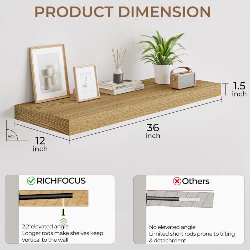 RICHFOCUS 36" Bathroom Floating Shelves for Wall 2Pack|Oak - color: Oak, size: 36"L x 11.6"D, Set of 2