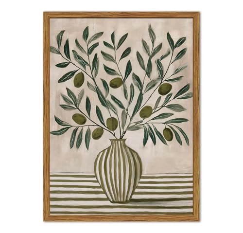 Framed Vintage Olive Branch Wall Art, Green Botanical Pictures Wall Decor, Neutral Farmhouse Plant Paintings Canvas Prints Rustic Home Decor Aesthetic for Living Room Bedroom Kitchen 12x16 inch - color: Olive Green, size: 16"L x 12"W