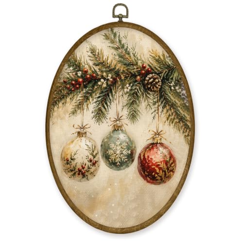JMENGSSFL Hanging Christmas Ornaments Pine Branch Oval Wall Art 8.6x11.4 - color: Christmas-15