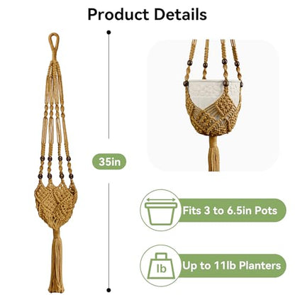 USLAI Macrame Plant Hanger, for Up to 6.5 Inch Pots, 35 Inch, Tan, 2 Pack - color: 35+35 Inch - Tan