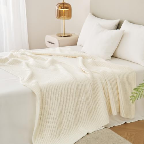 WESHIONGOO Throw Blanket for Couch Cream White 50"*60" - color: Cream White