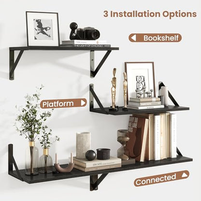 Axeman Floating Shelves for Wall, 16'' x 8'' Black Wall Shelves Set of 2 - color: Black, size: 16 Inch