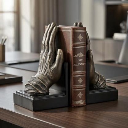 Bellaa Hands Bookends, Praying Decorative Book Ends for Shelves, 26393