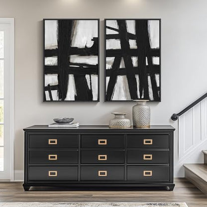Large Framed Black White Abstract Wall Art for Living Room Set of 2, 24x36 - color: Black Strokes, size: 24" W x 36" H x 2Pcs