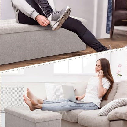 Athena Collection 43" Storage Ottoman Bench Folding Bench with 130L Hidden Storage, Large End of Bed Bench Linen Foot Rest Stool Chest with Flipping Lid for Living Room Bedroom Entryway, Sandy Beige - color: Sandy Beige, style: 43" Linen