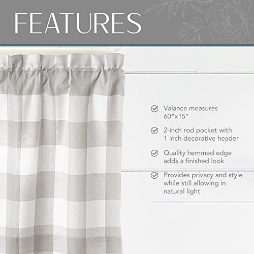 Farmhouse Living Buffalo Check Window Valance, Gray/White - 60" W x 15" L