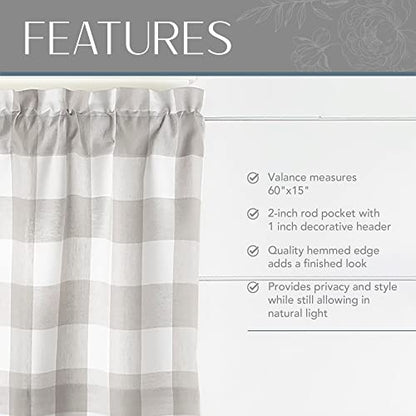 Farmhouse Living Buffalo Check Window Valance, Gray/White - 60" W x 15" L